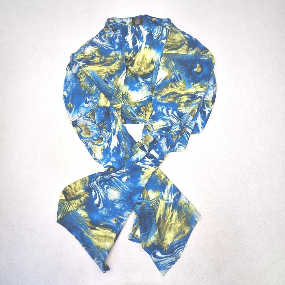 Additions by Chicos Scarf Womens One Size Blue Yellow Peacock Abstract Print